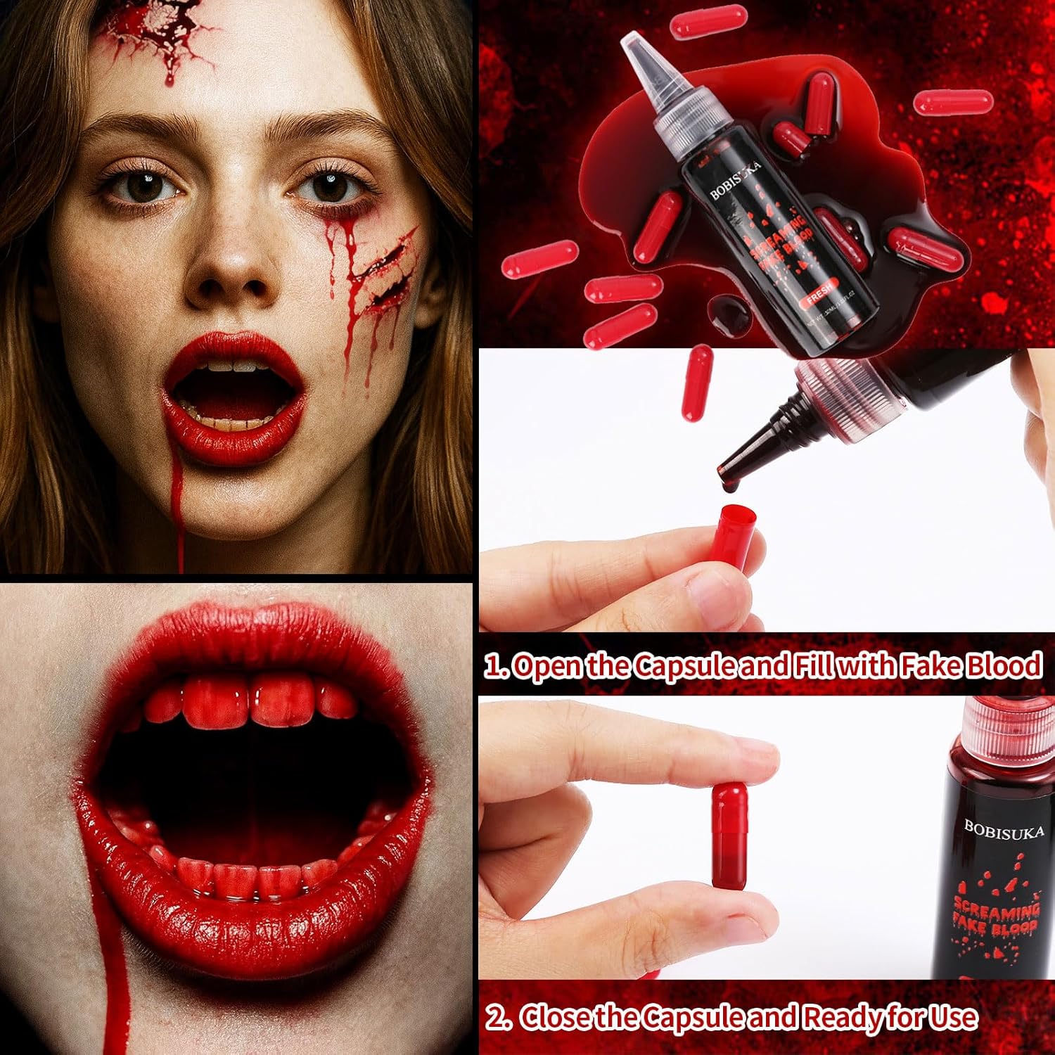 Halloween Fake Blood SFX Makeup Kit – Fake Blood Spray, Dripping Blood, Coagulated Gel, 4 Wound Tattoos, Blood Capsules, Cleaner Soap – Realistic, Washable Makeup for Zombie/Vampire/Monster - Image 5