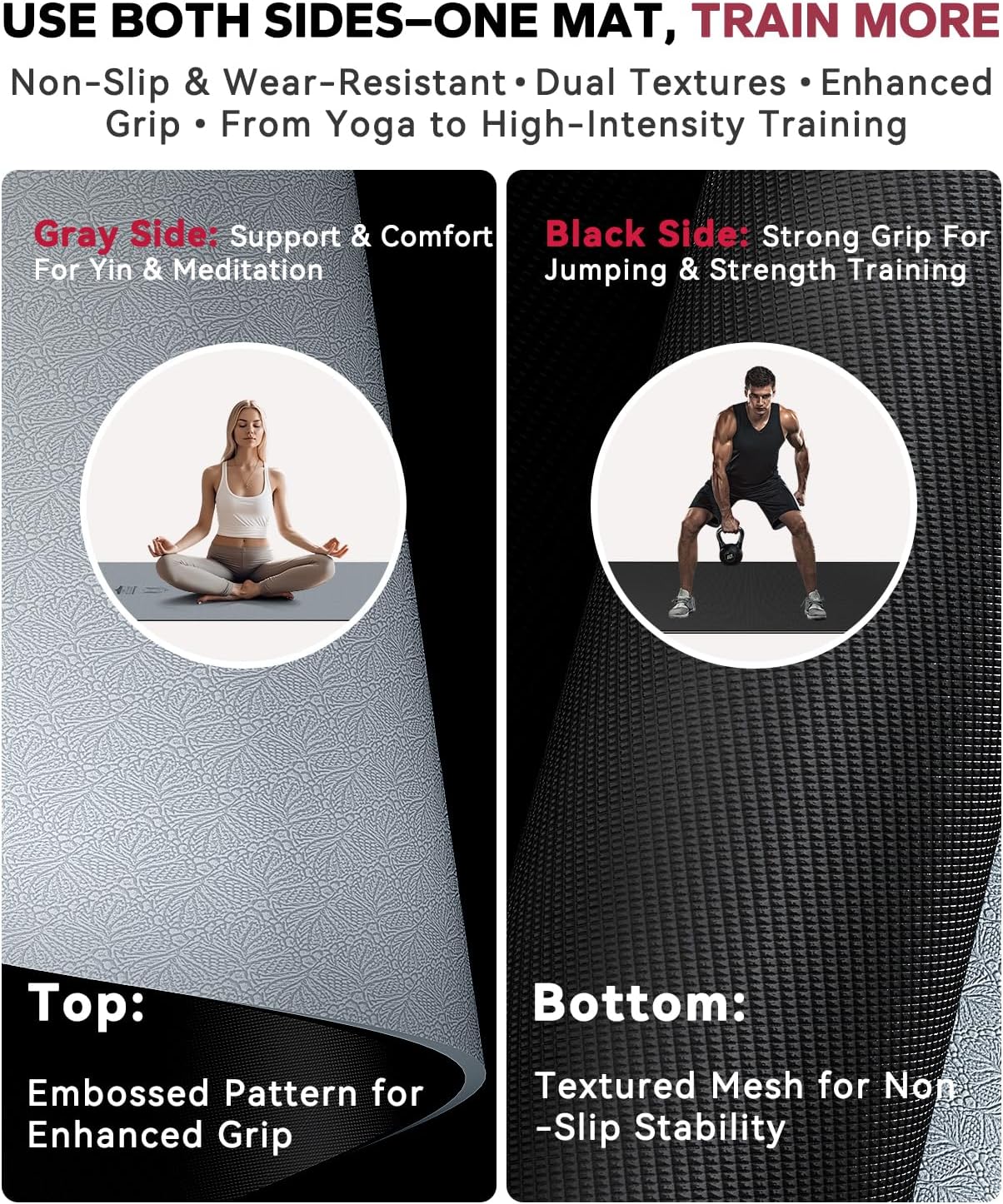 HAPBEAR Large Yoga Mat - 72"x36"x6mm (1/4 inch), Extra Wide Non-Slip Exercise Mat for Home Workout, Yoga, Pilates & Stretching, Durable & Eco-Friendly, Includes Bonus Resistance Bands & Carry Bag - Image 4