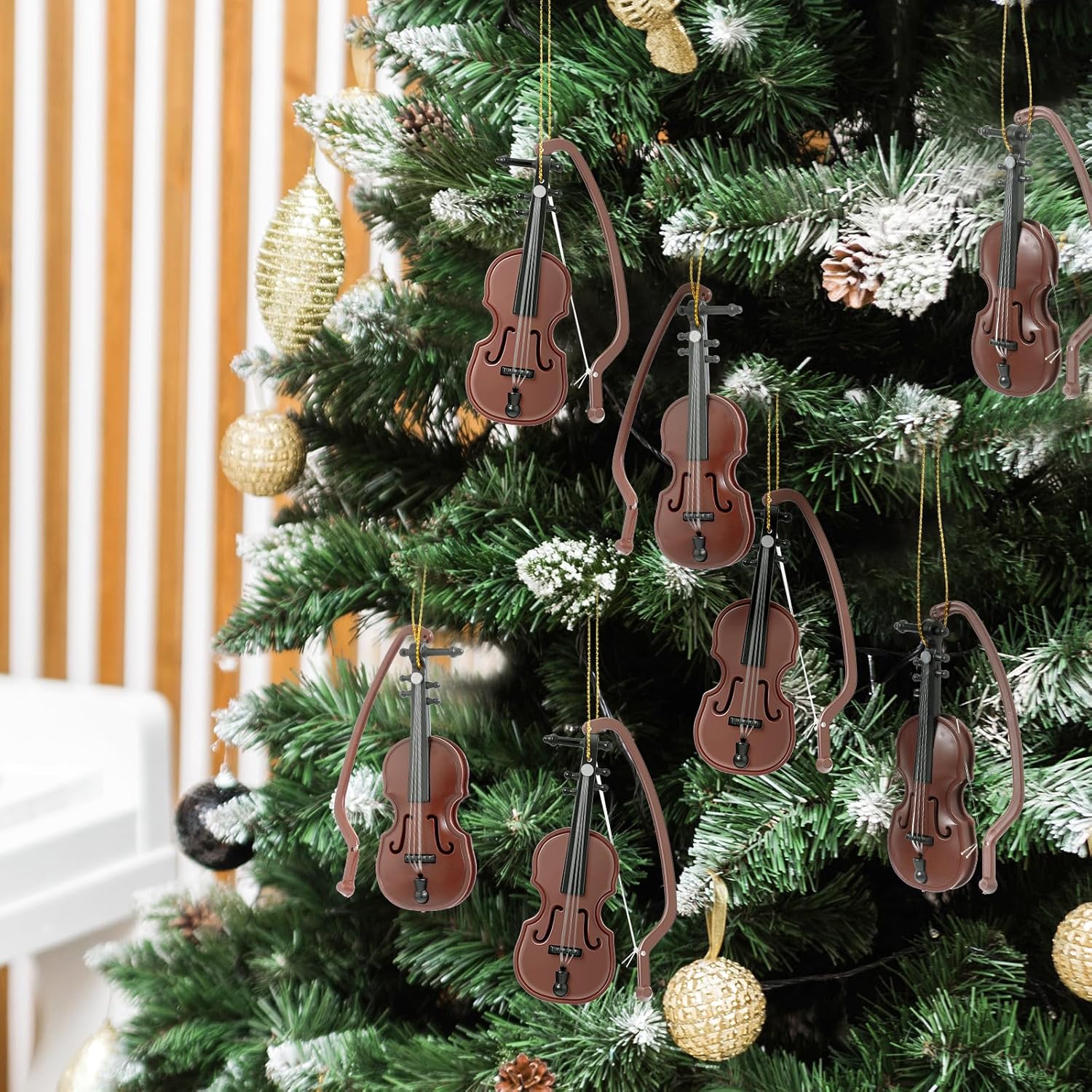 Poen 6 Pcs Mini Violin Ornaments for Christmas Tree Small Violin Christmas Hanging Ornament Tiny Musical Instrument Decorations Music Lovers Gifts for Holiday Teacher Coworkers Party Xmas Home Decor - Image 5