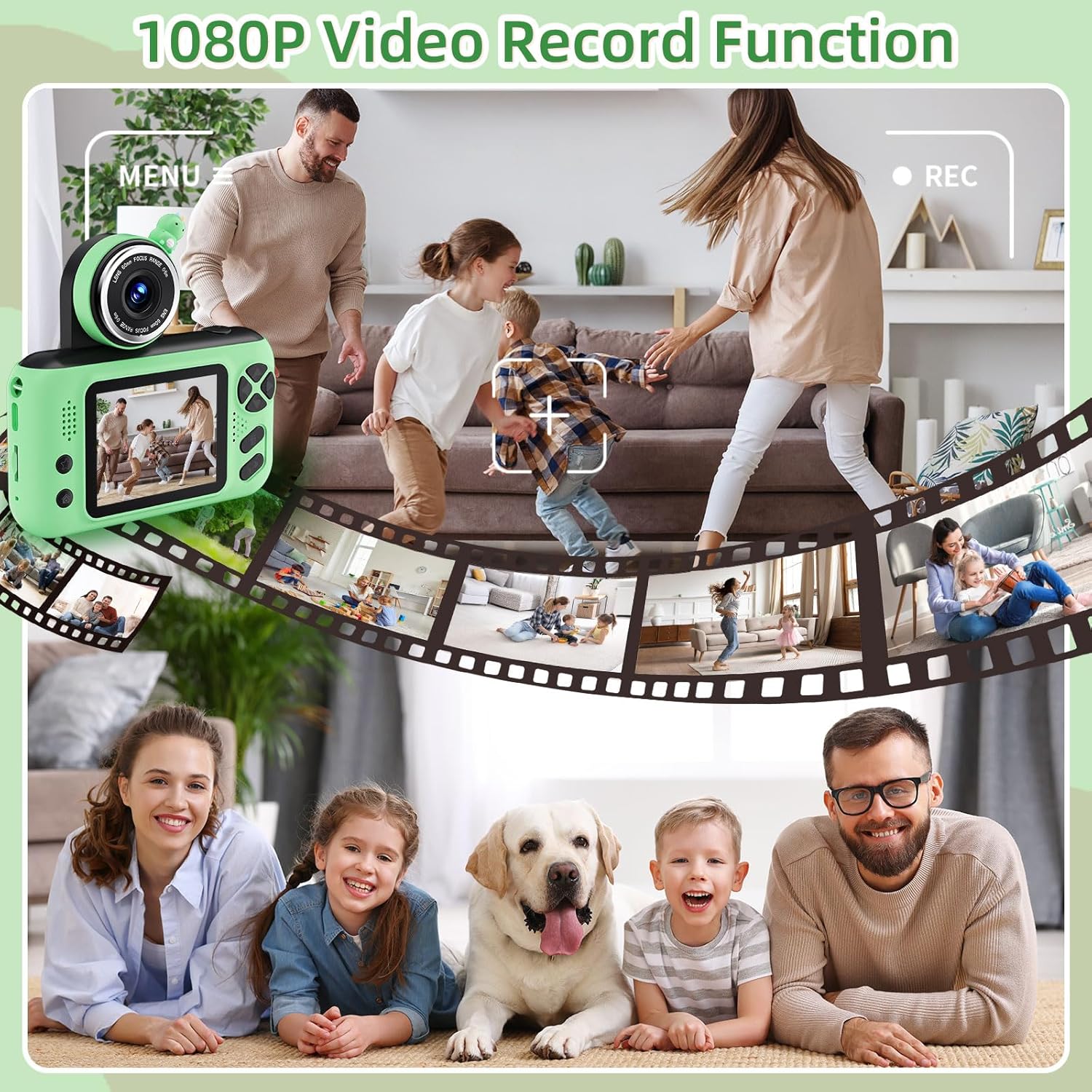 Kids Camera, Birthday Gifts for Boys and Girls Age 3-8,Video Recorder for Kids 8-12,Childrens Digital Camcorder for vlogging Portable Kids Selfie Camera with 32GB SD Card Green - Image 6