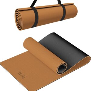 Non-slip TPE Yoga Mat for Women & Men,72″x24″ Double-Sided Workout Mat for Home Gym Pilates Fitness,1/4 Inch Packable Lightweight Exercise Mat with Strap for Travel,Non Toxic Exercise Floor Mat