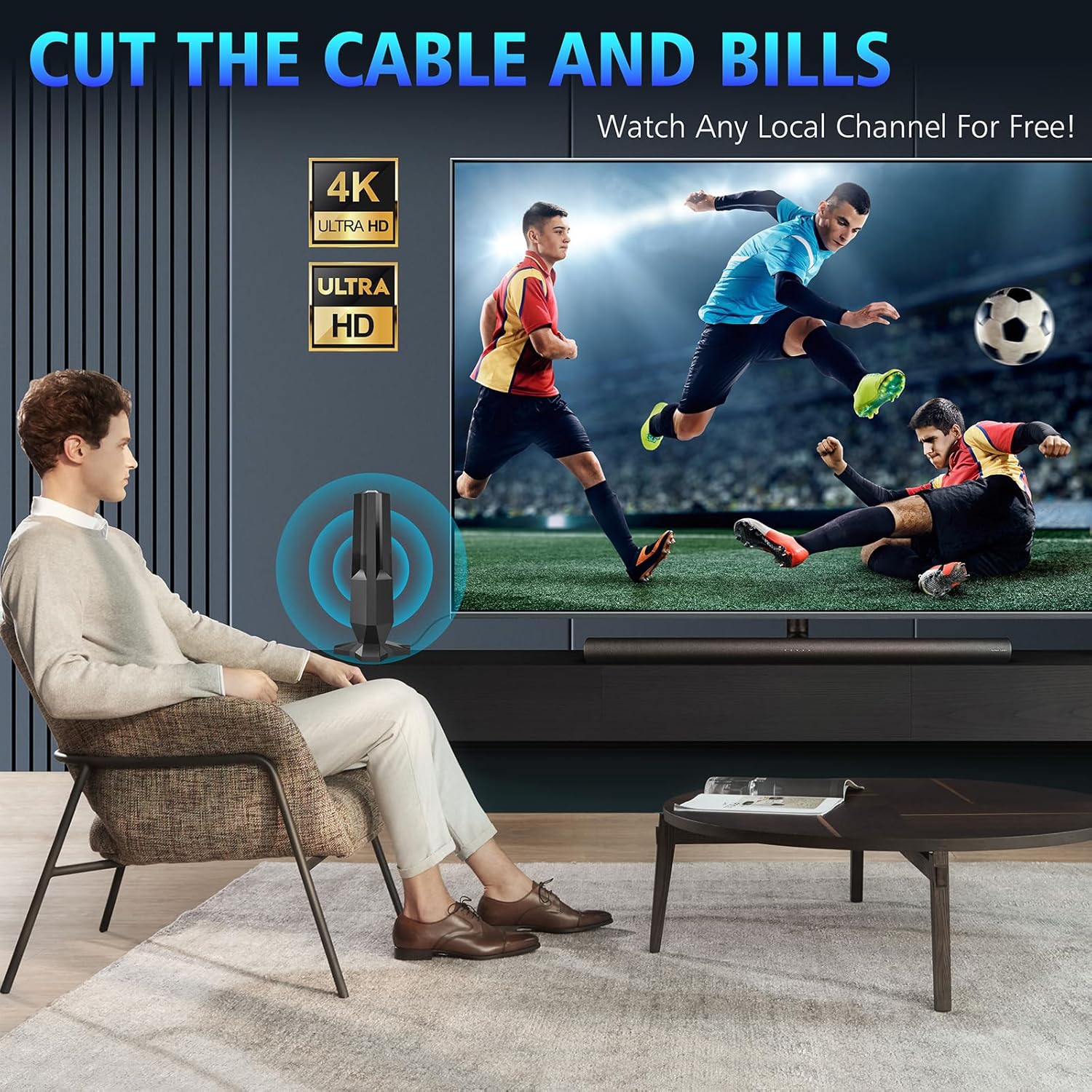 2026 TV Antenna Indoor,Smart TV Antenna 1900 Miles Range,HDTV Antennas Support 8K, 4K, 1080P for All TVs,Antennas for Local Channels,Digital Antenna Easy Instal-HDTV Antena 25ft Coax Cable Antenne - Image 5