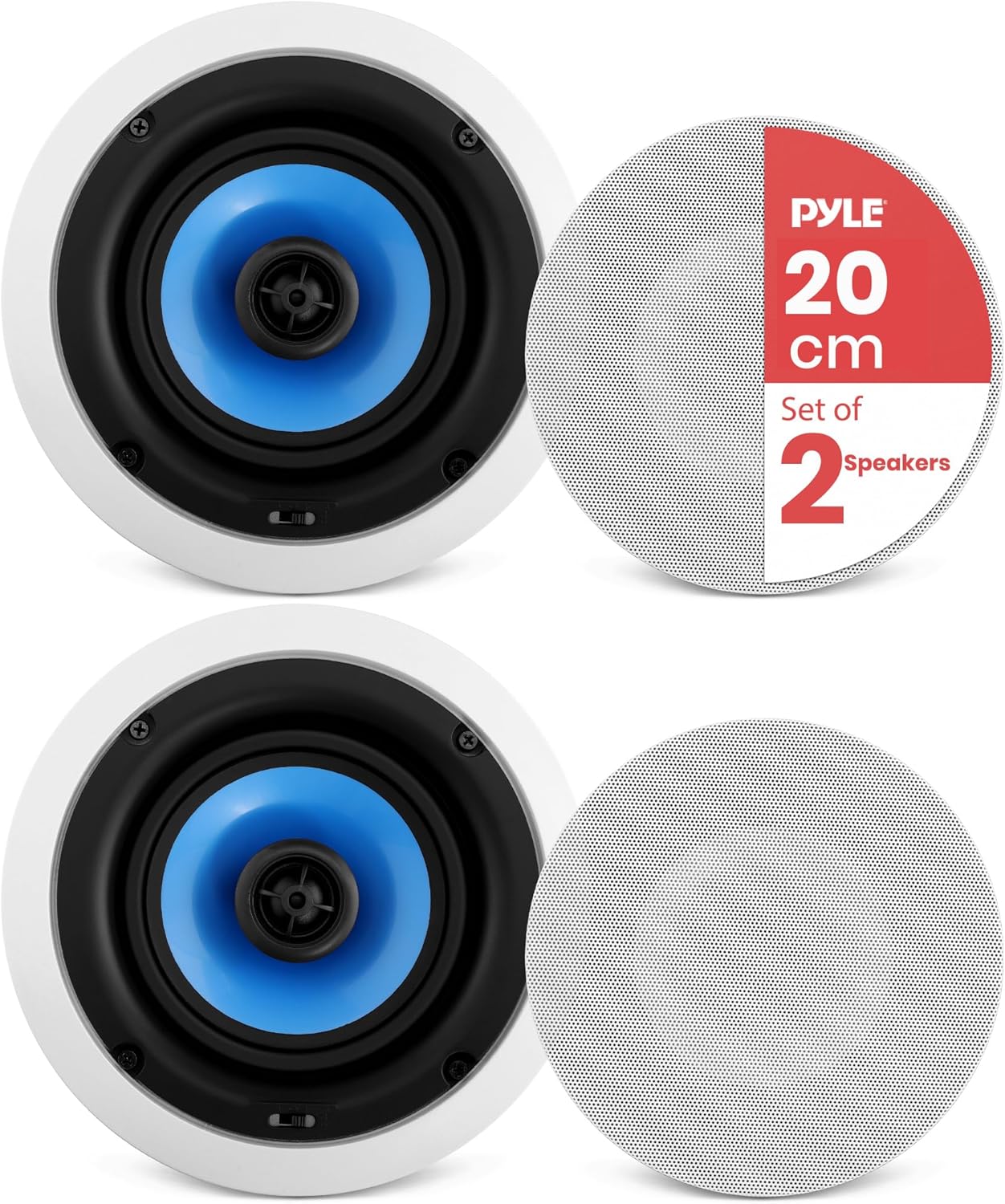 Pyle Home 2-Way In-Wall In-Ceiling Speaker System - Dual 8 Inch 300W Pair of Ceiling Wall Flush Mount Speakers w/ 1" Silk Dome Tweeter, Adjustable Treble Control - For Home Theater Entertainment PIC8E