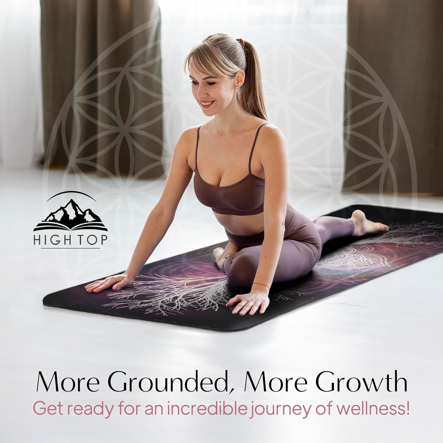 ๐ฏ๐ฐ๐ฎ๐ฏ๐ป๐ถ๐ท Vegan Suede Yoga Mat โ Tree of Life/Root Chakra Design, Extra Thick 1/4โ (6mm), Sweat-Grip Surface โ Perfect for Yoga, Hot Yoga, Pilates & Sweaty Workouts - Free Strap Included - Image 6
