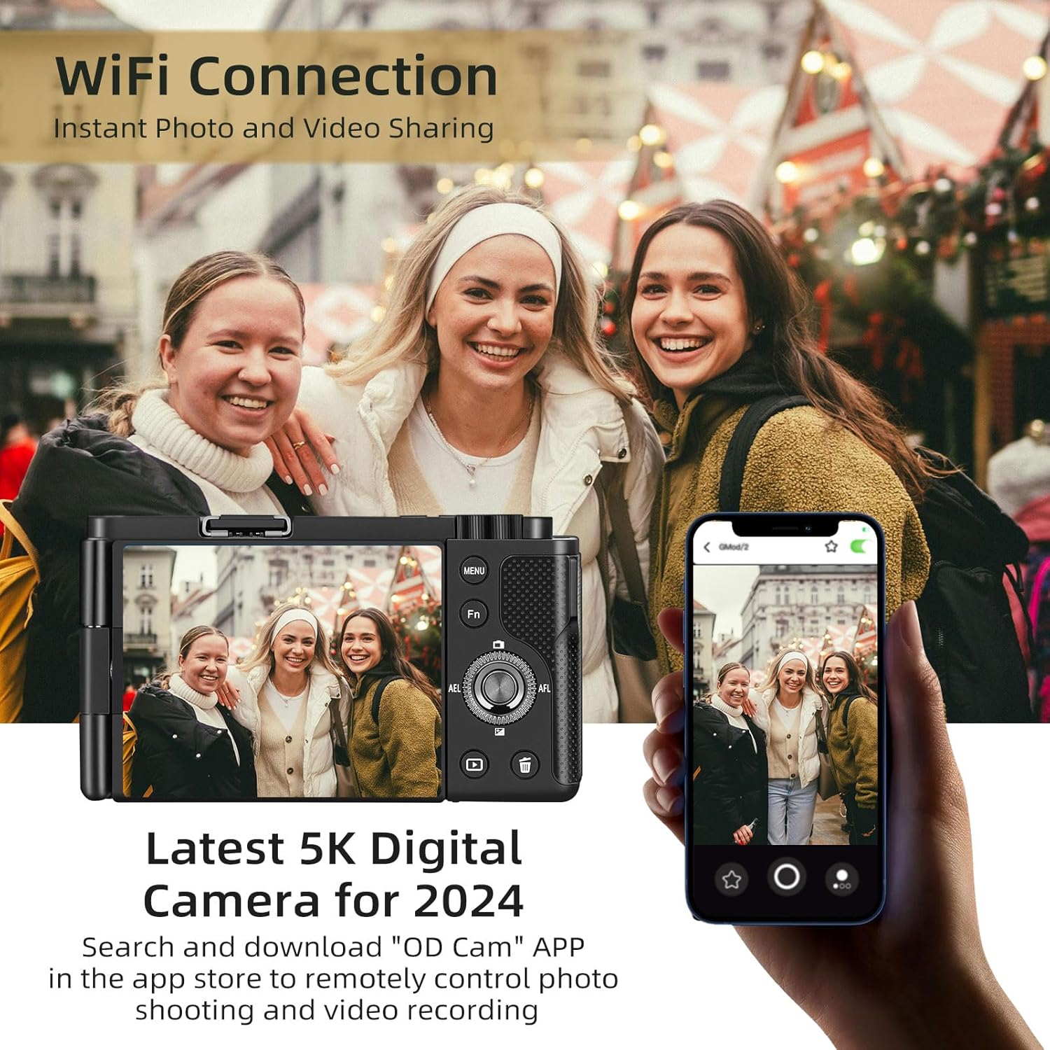 Ordro 5K Digital Camera for Photography, 5K 64MP 12X Optical Zoom YouTube Vlogging Camera with Autofocus & Manual Focus, Travel Camera Content Creator with Control, 64G Card, 2 Batteries - Image 6