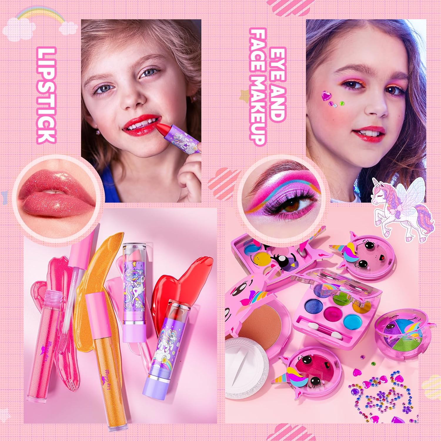 Kids Makeup Kit for Girl - Girls Makeup Kit Toys with Flying Horse Storage Case, Kids Play Makeup Set for Christmas Birthday Gift 3 4 5 6 8 10 11 12+ Years Old - Image 4