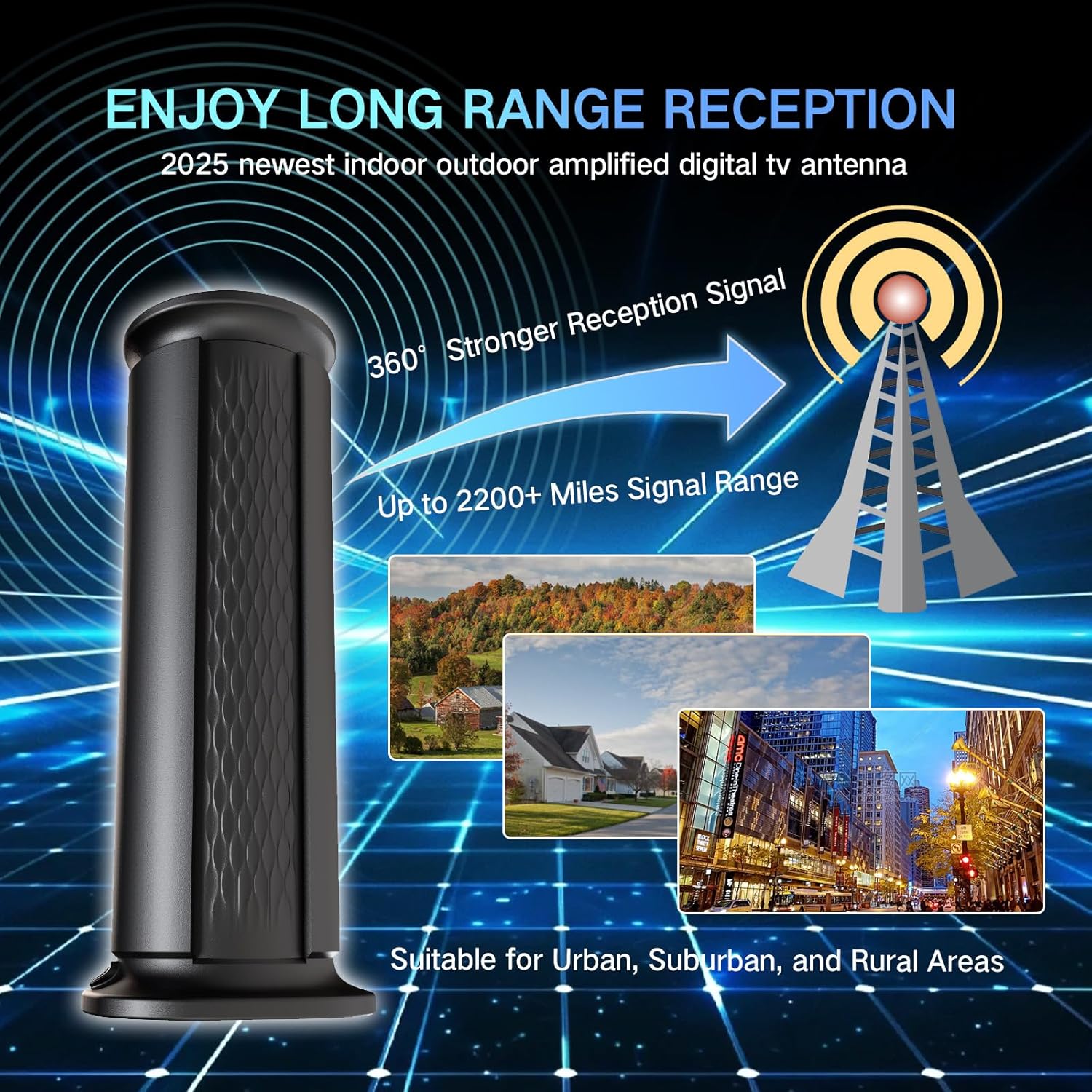 2025 Upgraded TV Antenna Up 2800+ Miles Range, Digital Best Antenna for Smart Tv Indoor/Outdoor 4k Local Channels, Amplified HDTV Antenna Long Range with Amplifier Signal Booster/Thic Cable (Large-X) - Image 3