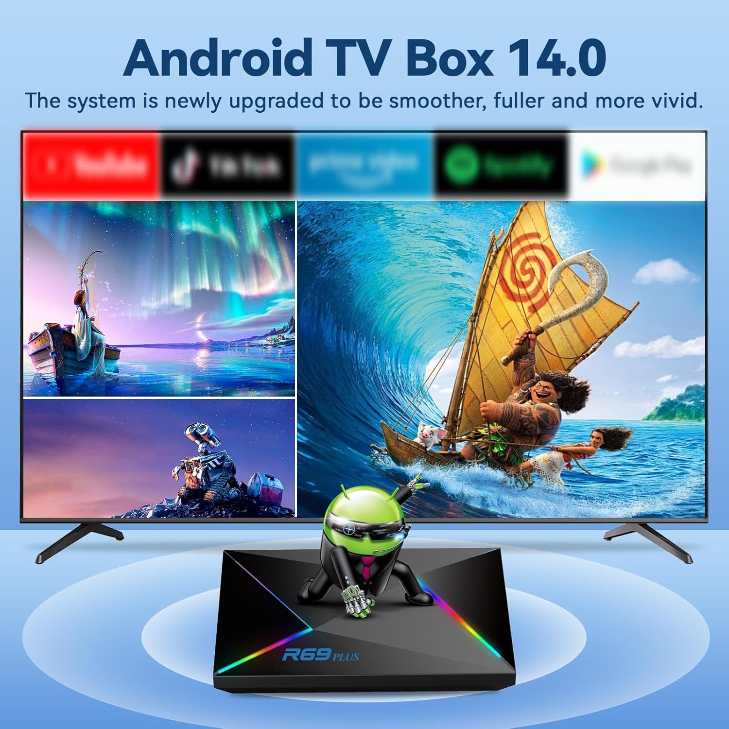 Android 14 TV Box 2025 4GB RAM 32GB ROM TV Box Android 4K 8K WIFI6 1000M Ethernet R69 Plus Smart Box for tv BT5.0 USB 3.0 HDR10+ 2.4G 5.8G Dual WiFi H728 Octa-core with Mini Wireless Keyboard - Image 2