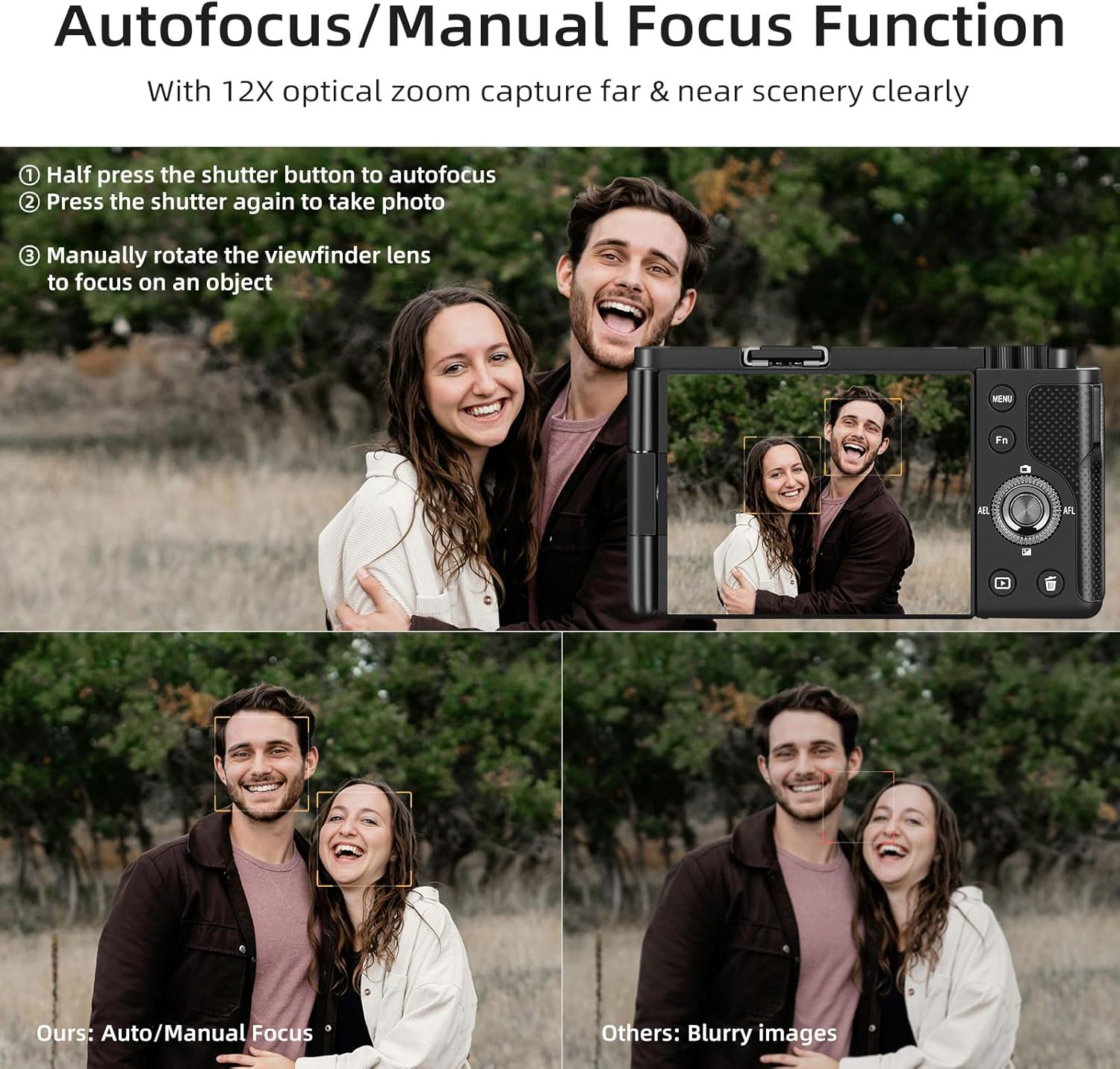 Ordro 5K Digital Camera for Photography, 5K 64MP 12X Optical Zoom YouTube Vlogging Camera with Autofocus & Manual Focus, Travel Camera Content Creator with Control, 64G Card, 2 Batteries - Image 3