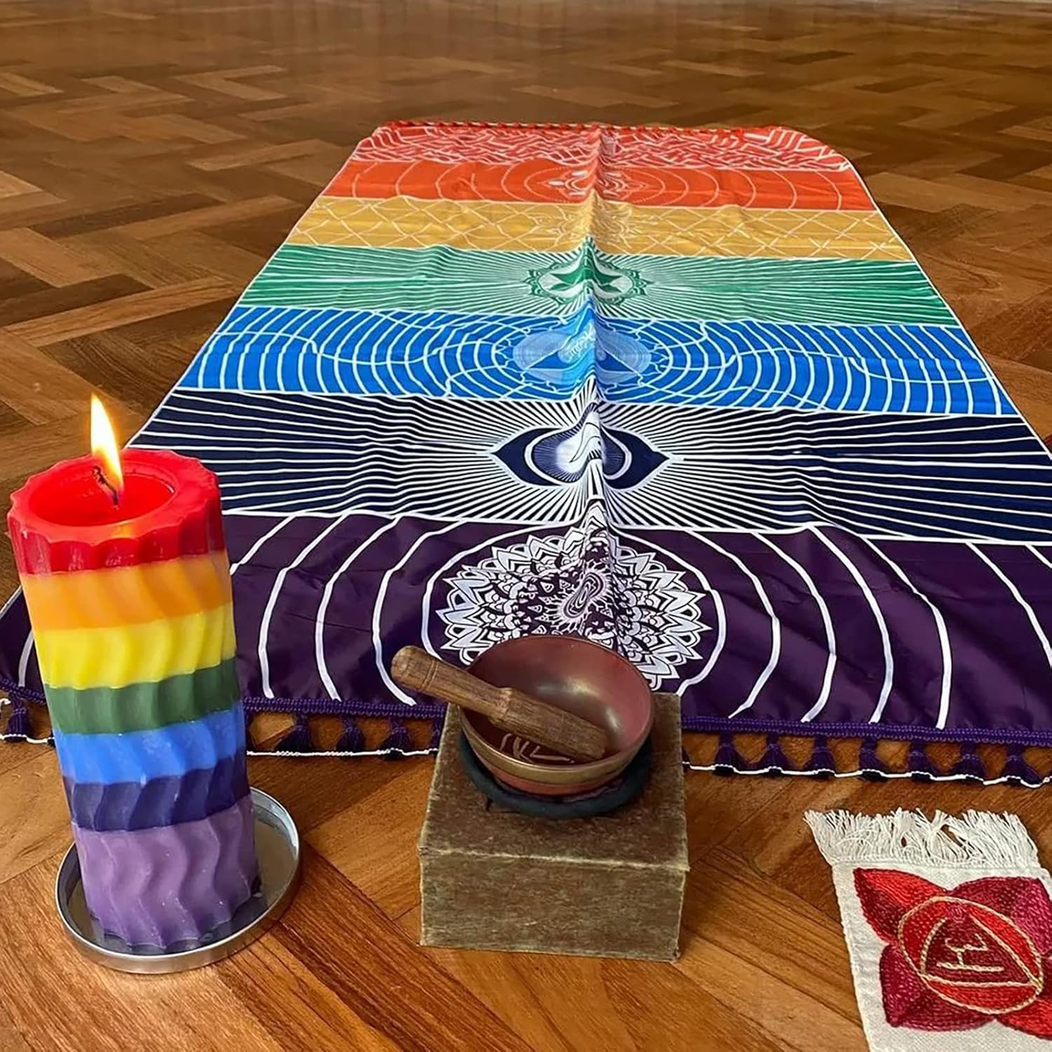 Mexican Yoga Mat Beach Picnic Blanket Chakra Meditation Mat Yoga Rug Sunscreen Shawl Chakra Wall Tapestry Decor Boho Pilates 59 in (Polyester Fibre) - Image 6