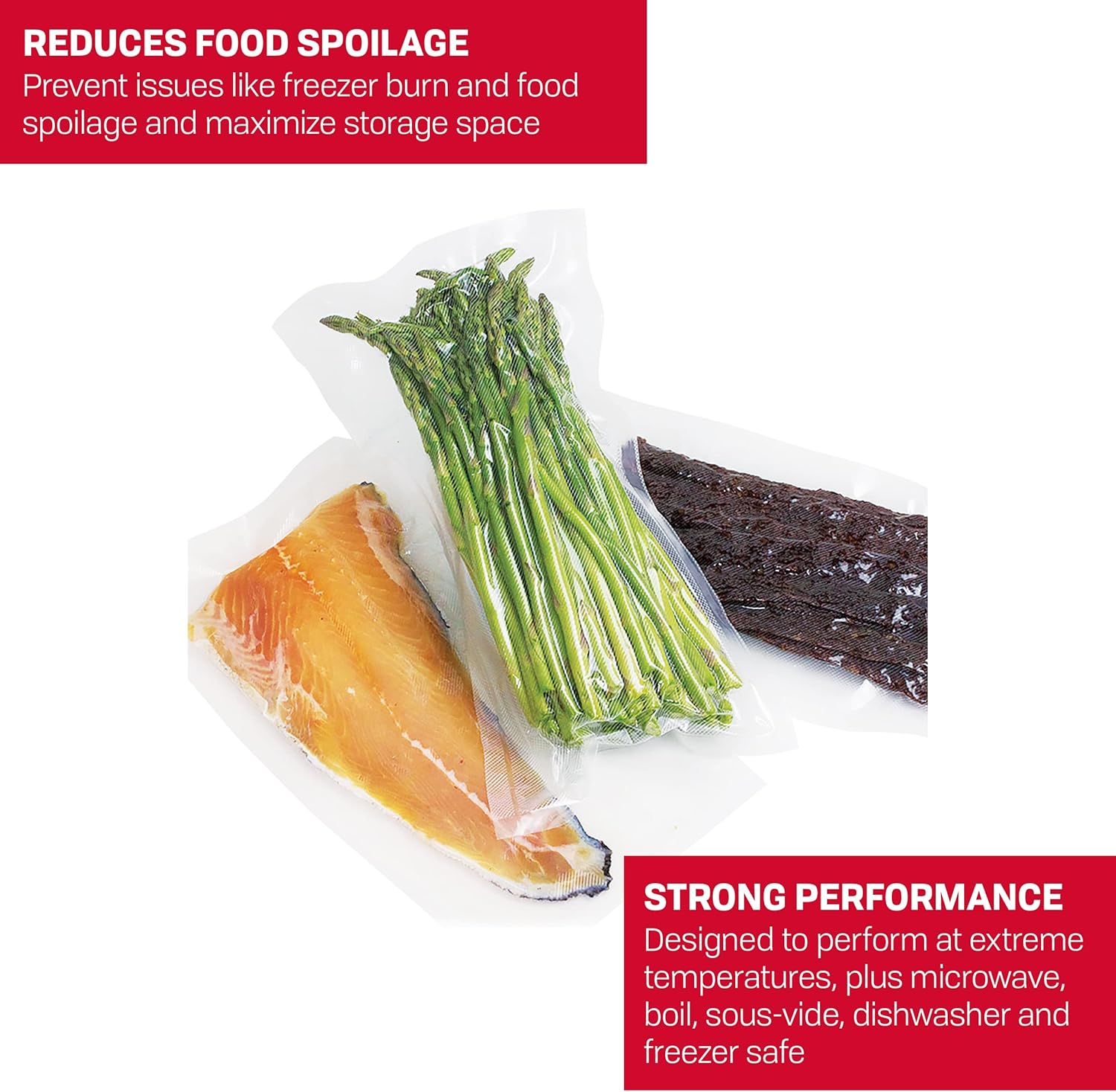 NESCO Vacuum Sealer Bags 8" x 20", Use for Sous Vide or Meal Prep, BPA Free, Dishwasher Safe, Tear Resistant, Safe to Microwave, Boil, or Freeze - Image 2