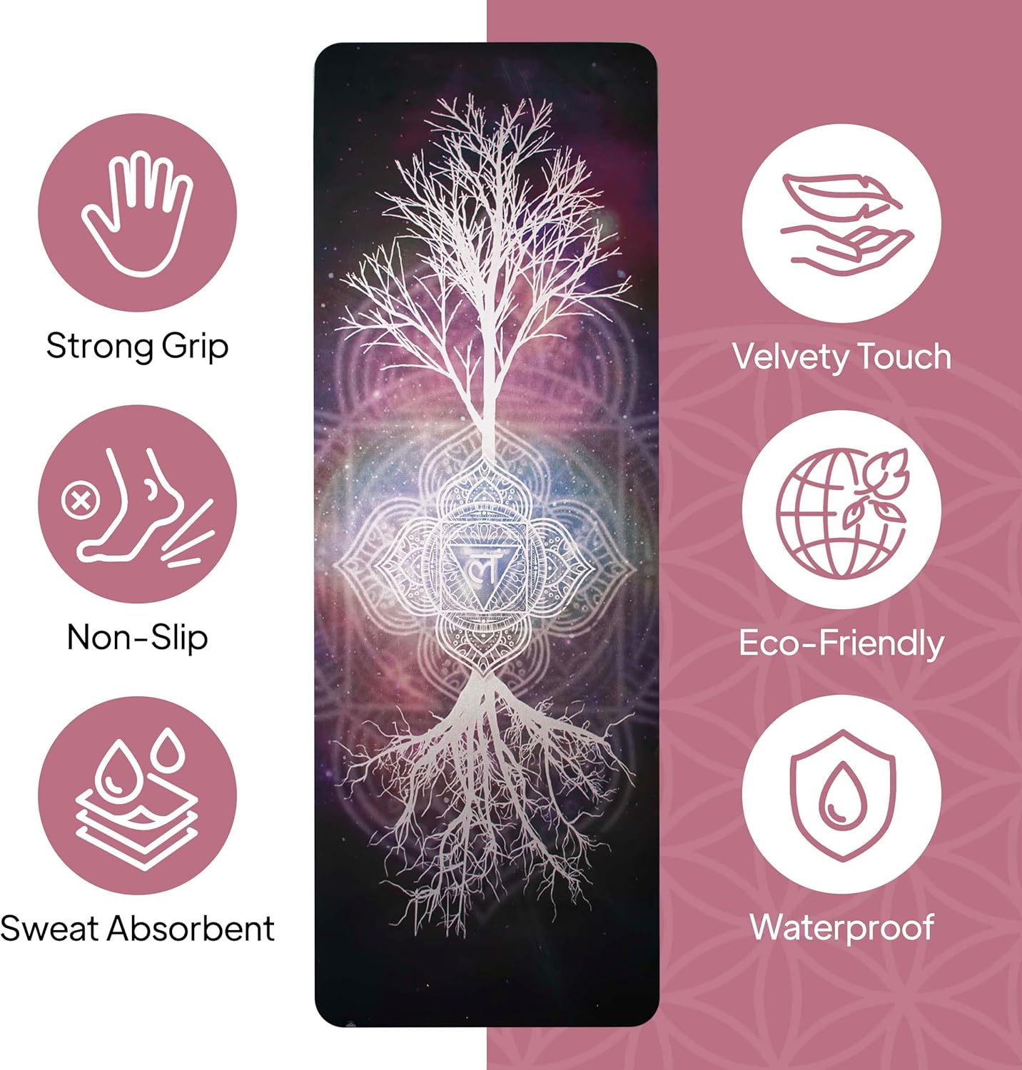 ๐ฏ๐ฐ๐ฎ๐ฏ๐ป๐ถ๐ท Vegan Suede Yoga Mat โ Tree of Life/Root Chakra Design, Extra Thick 1/4โ (6mm), Sweat-Grip Surface โ Perfect for Yoga, Hot Yoga, Pilates & Sweaty Workouts - Free Strap Included - Image 2