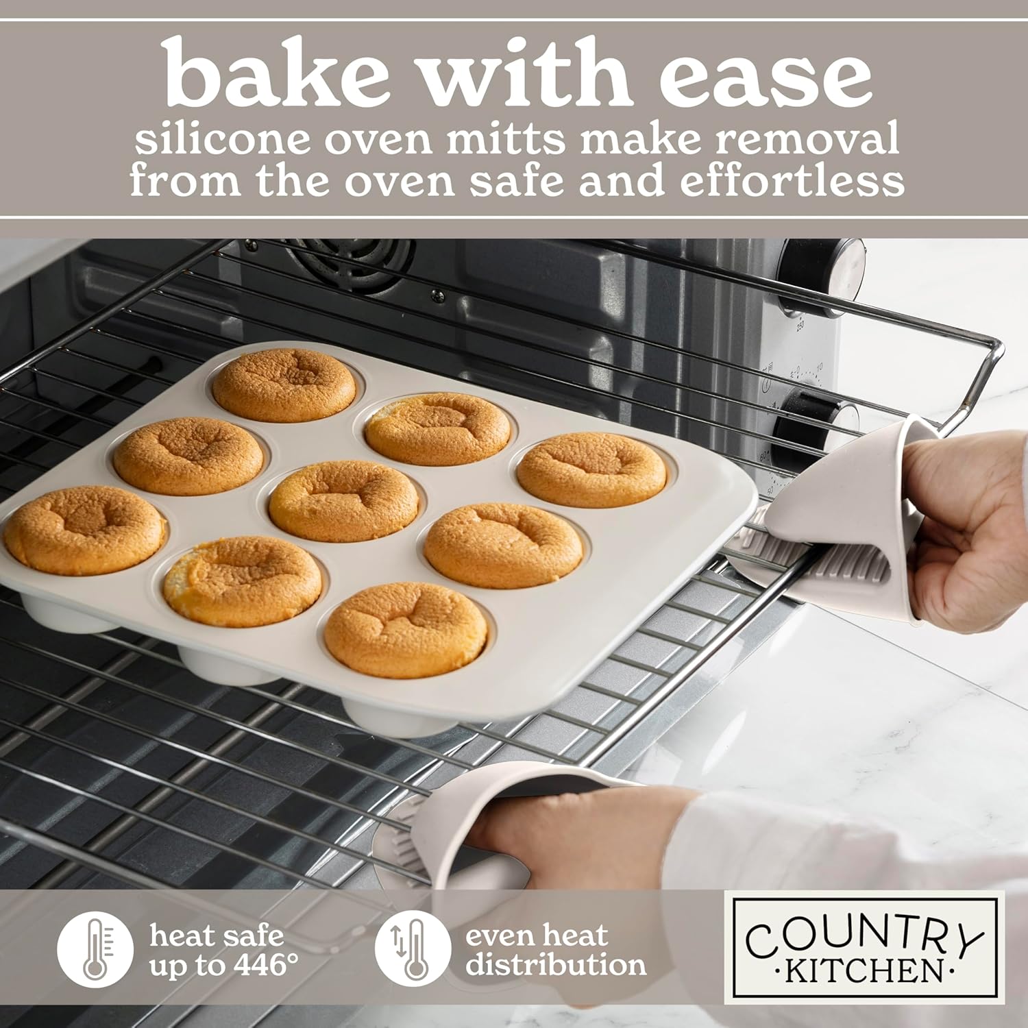 Country Kitchen Nonstick Stackable Bakeware Set - Deluxe Heavy Duty, Durable, Easy Release Baking Set, 8 Pcs, Cream - Image 4