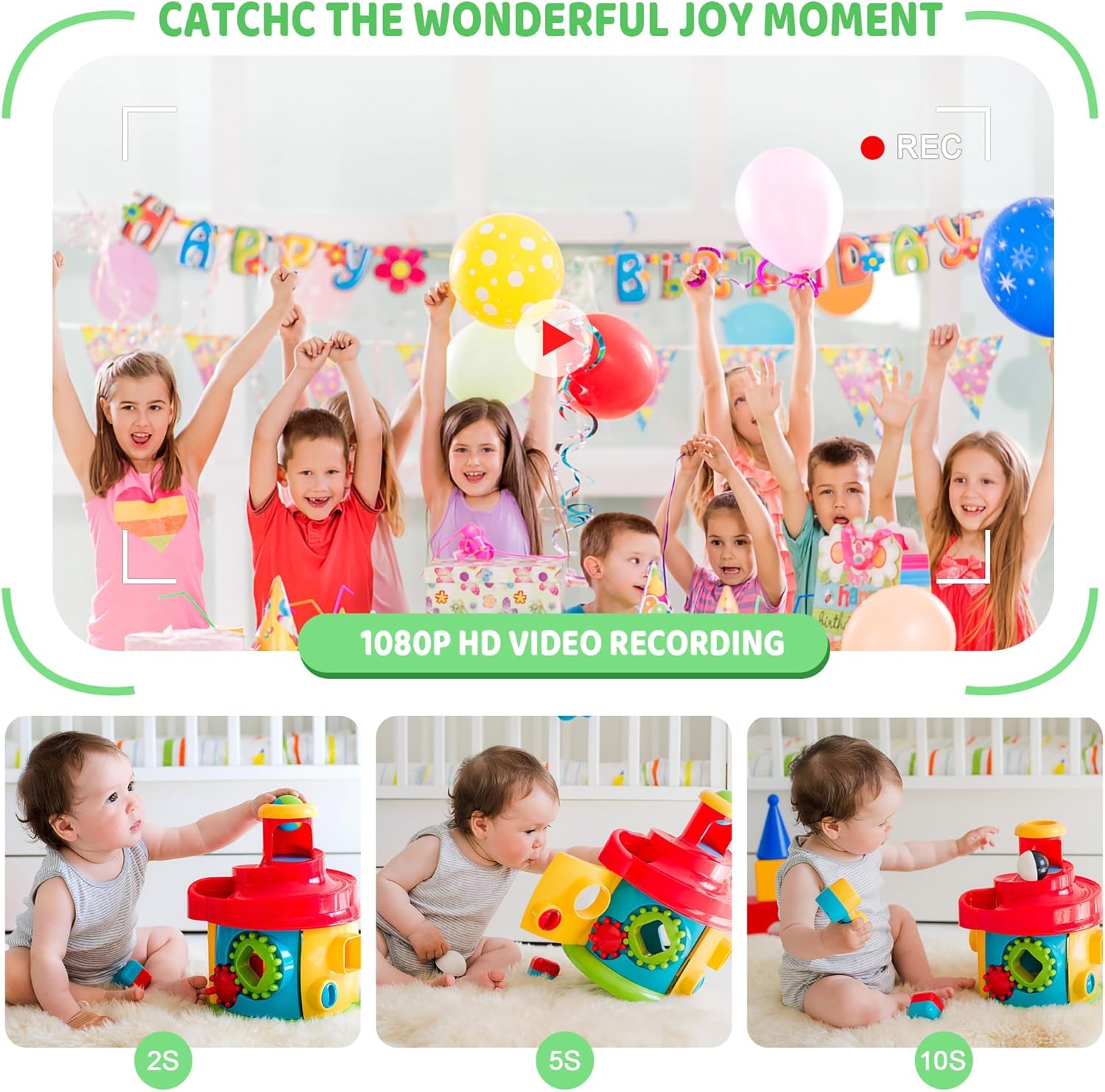 Kids Camera, Birthday Gifts for Boys and Girls Age 3-8,Video Recorder for Kids 8-12,Childrens Digital Camcorder for vlogging Portable Kids Selfie Camera with 32GB SD Card Green - Image 7