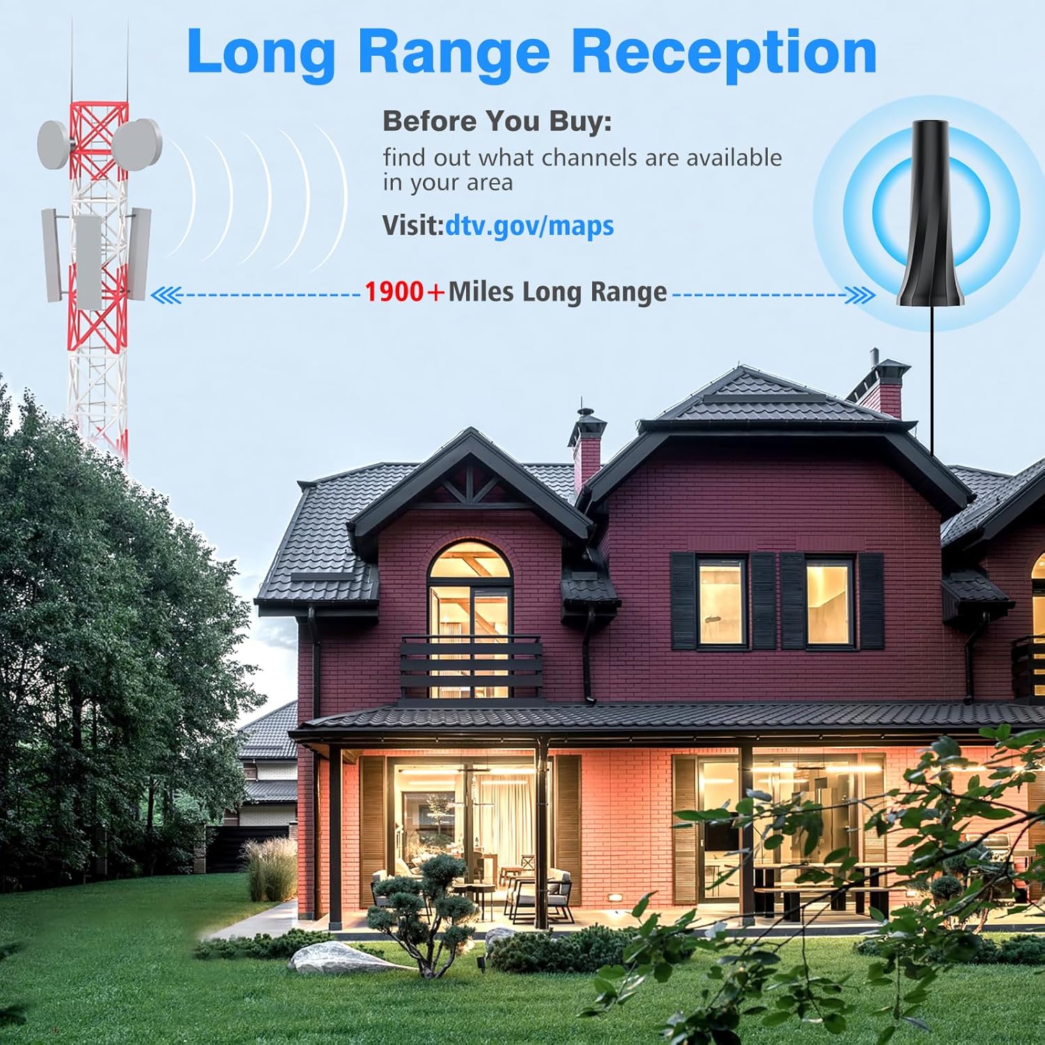 2025 TV Antenna Indoor,Antenna for Smart TV 1900+ Miles Range,HDTV Antennas for Local Channels 360° Signal Booster Reception,Portable Antenna Indoor Outdoor Support 8K 4K 1080p All TVs-25FT Coax Cable - Image 5
