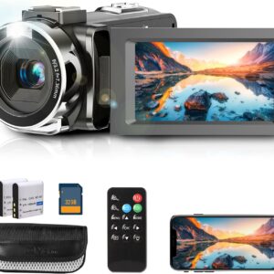 4K Video Camera Camcorder with IR Night Vision, WiFi Digital Camera, 18X Digital Zoom, Vlogging Camera for YouTube, Kids Video Camera, Built in Microphone, Remote, 2X Batteries