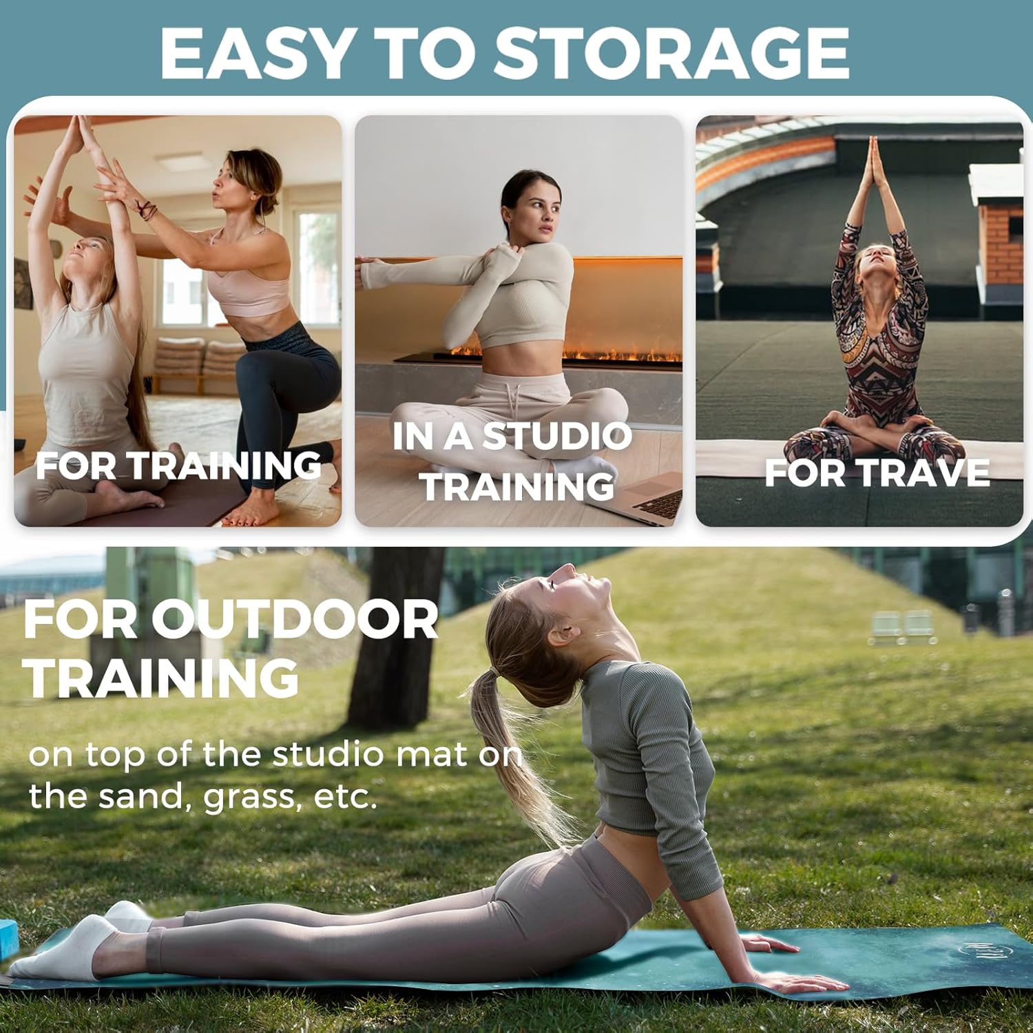 U&M 72'' x 27'' Travel Yoga Mat 1.5mm Thick - Non-Slip Natural Rubber Base & Suede Mat,Natural Rubber Yoga Mat Can be used as a cover layer for studio mats,For All Types of Yoga - Image 3