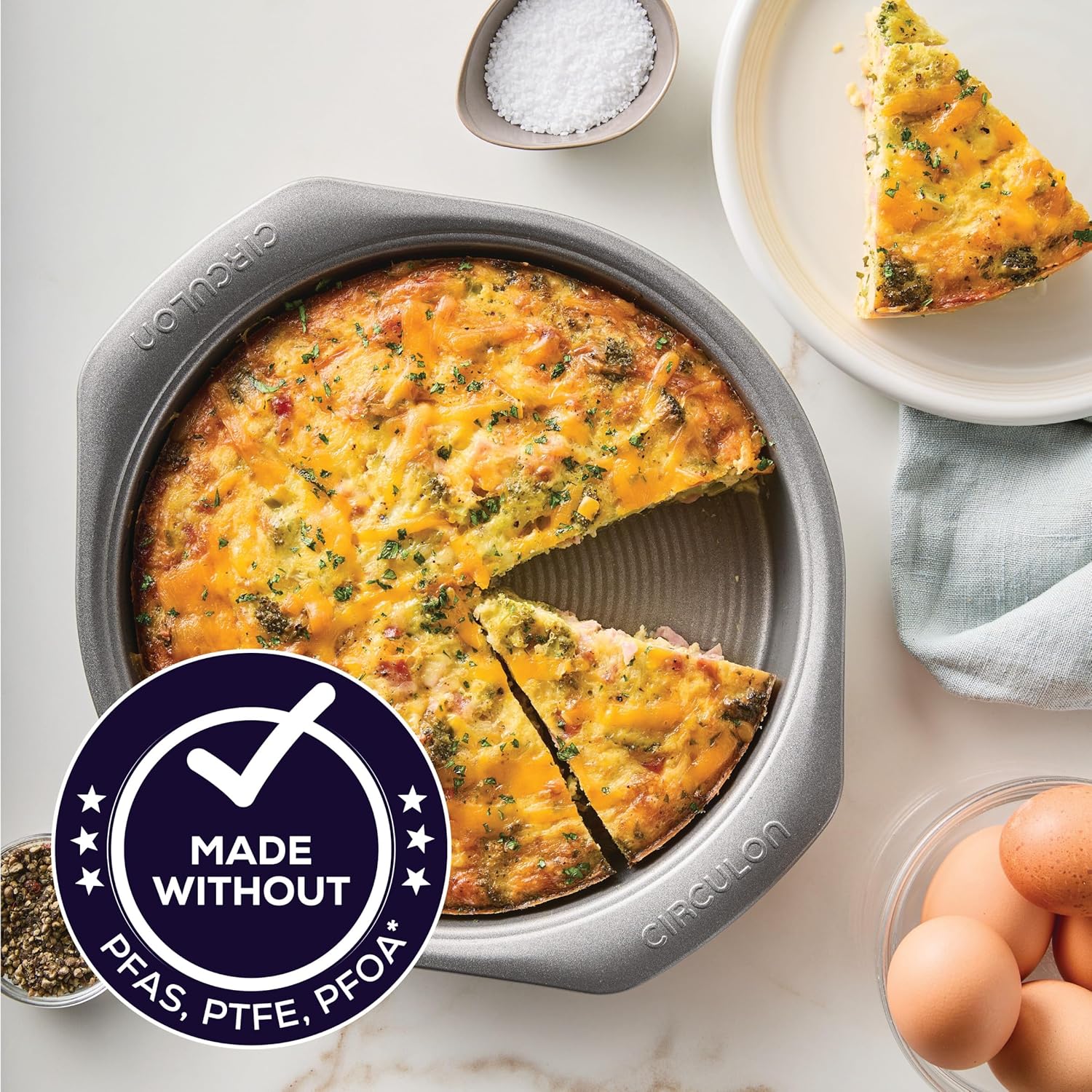 Circulon Nonstick Heavy Gauge Steel Bakeware Set with Rolled Pan Edges Loaf Pan, Cookie Pan, Baking Pans, Cake Pans, Muffin Pan and Cooling Rack (10-Piece, Gray) - Image 8