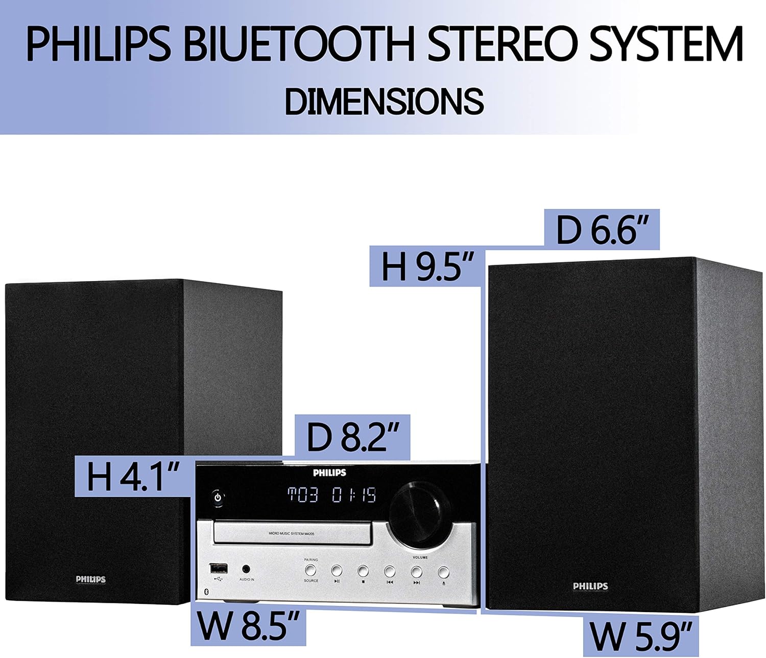 PHILIPS Bluetooth Stereo System for Home with CD Player, MP3, USB, Audio in, FM Radio, Bass Reflex Speaker, 60W, Remote Control Included - Image 6