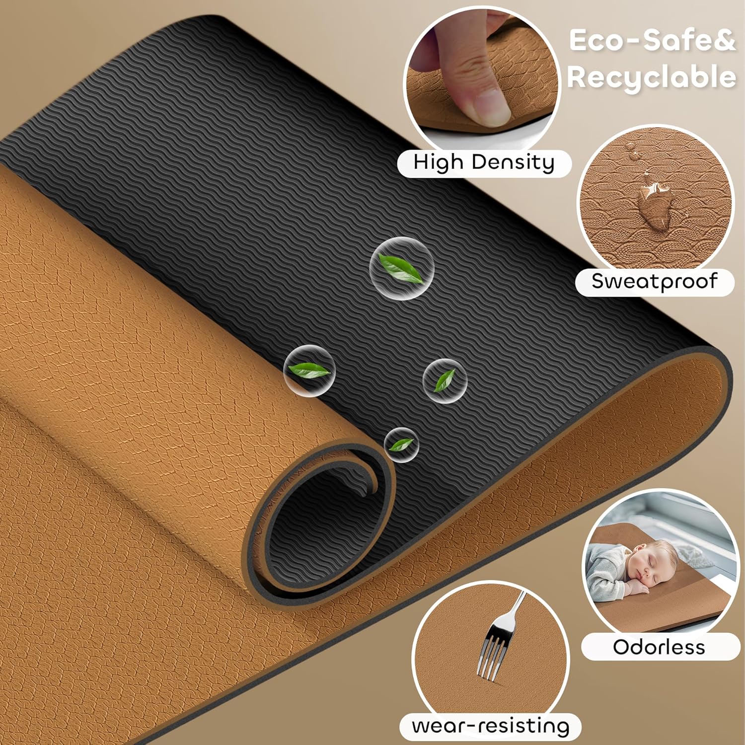 Non-slip TPE Yoga Mat for Women & Men,72"x24" Double-Sided Workout Mat for Home Gym Pilates Fitness,1/4 Inch Packable Lightweight Exercise Mat with Strap for Travel,Non Toxic Exercise Floor Mat - Image 4