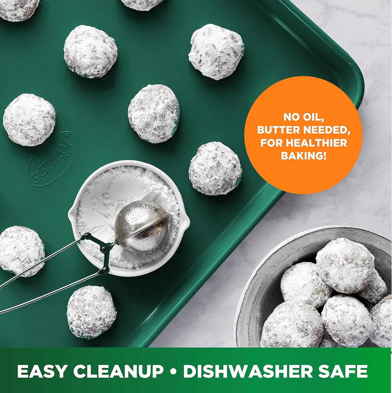 Granitestone Green Nonstick Bakeware Set, 5 Piece No Warp Baking Pans Set, Baking Set Includes Even Heating Baking Sheet for Oven, Muffin Pan, Loaf Pan, Baking Pan & Round Baking Tray, Dishwasher Safe - Image 5