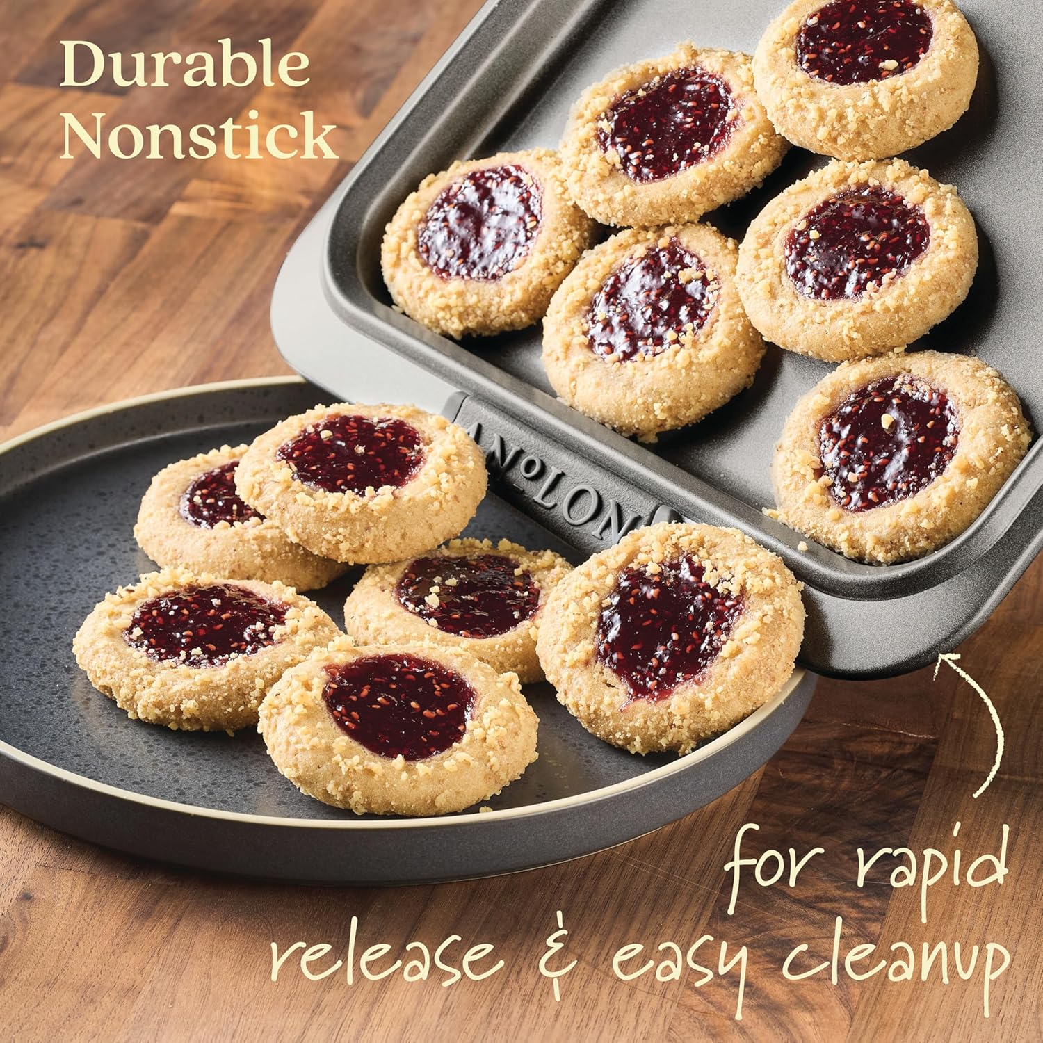 Anolon Advanced Nonstick Bakeware Set, Nonstick Cookie Sheet / Baking Sheet and Crisper Pan - 2 Piece, Graphite Gray - Image 11