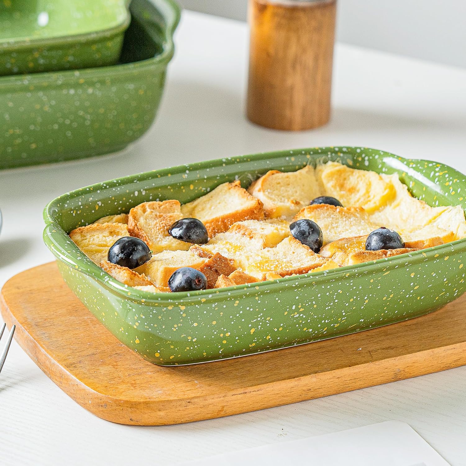 Ceramic Baking Dishes for Oven,Heavy Duty Bakeware Dish Set of 3, Rectangular Casserole,Lasagna Pan Deep,High Heat Resistant,Glazed Handcraft Speckle Series (13.8''/12''/9.6''Green) - Image 5