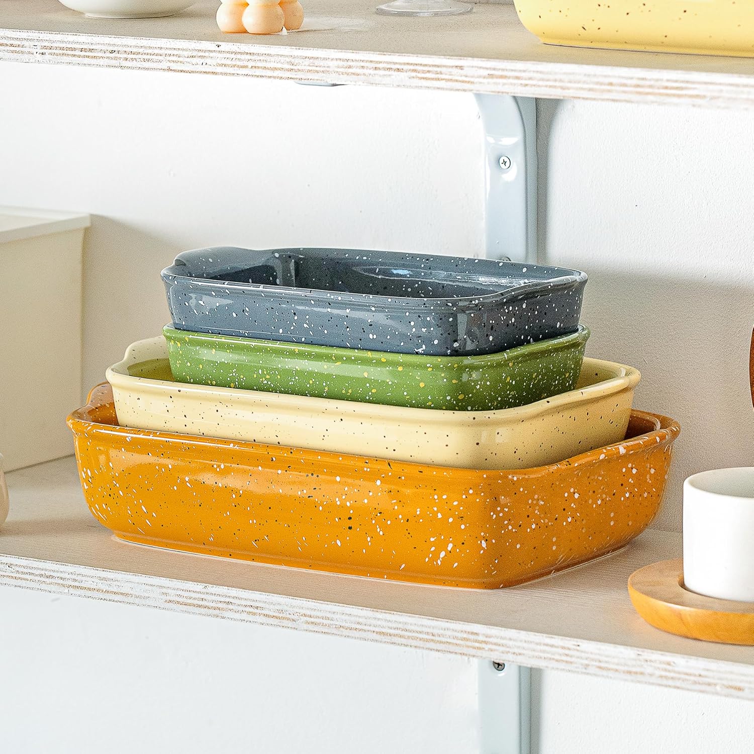 Ceramic Baking Dishes for Oven,Heavy Duty Bakeware Dish Set of 3, Rectangular Casserole,Lasagna Pan Deep,High Heat Resistant,Glazed Handcraft Speckle Series (13.8''/12''/9.6''Green) - Image 9