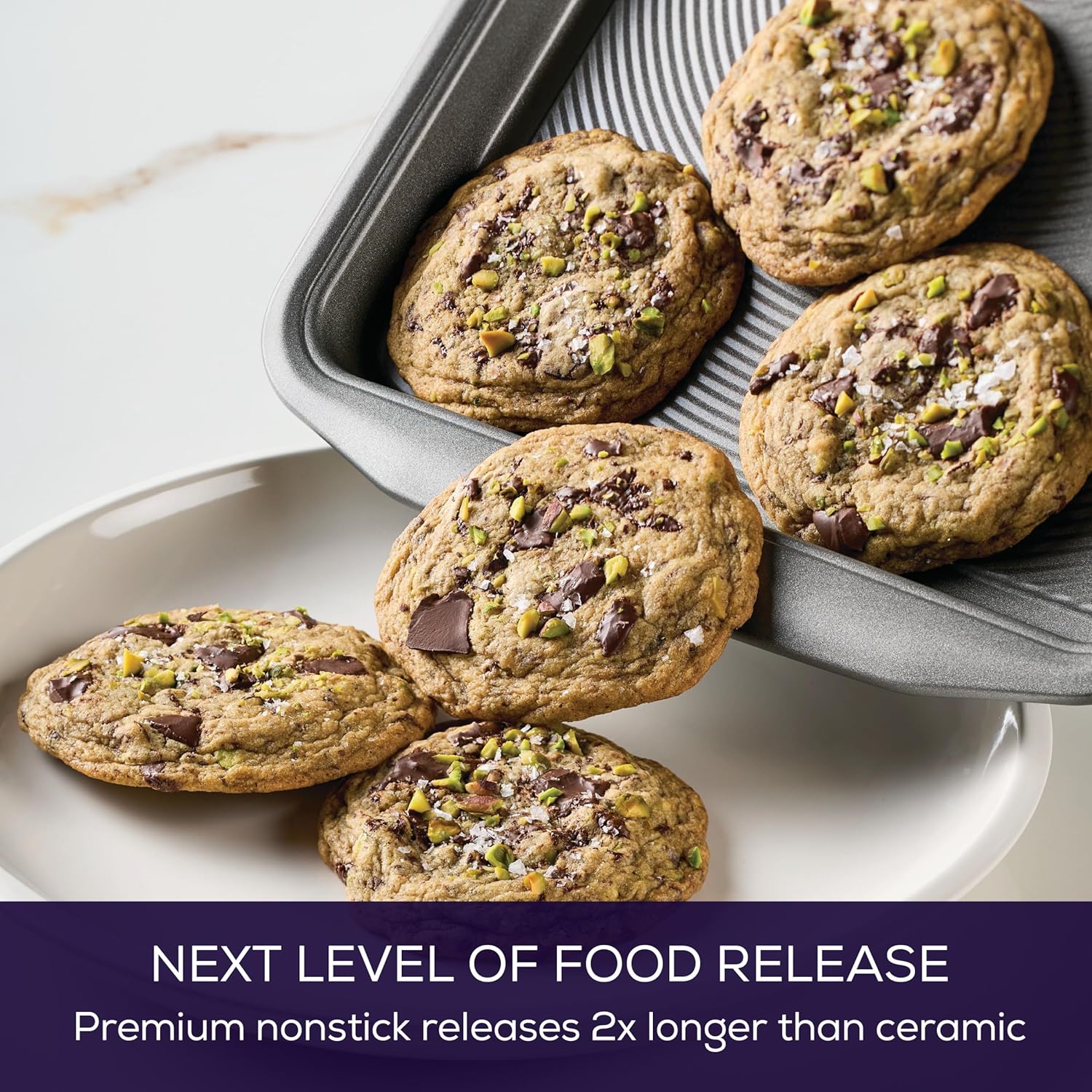 Circulon Nonstick Heavy Gauge Steel Bakeware Set with Rolled Pan Edges Loaf Pan, Cookie Pan, Baking Pans, Cake Pans, Muffin Pan and Cooling Rack (10-Piece, Gray) - Image 4