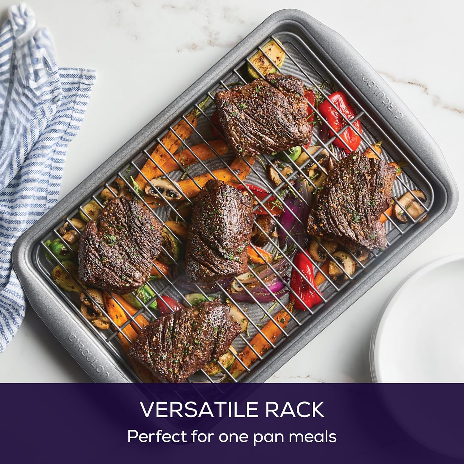 Circulon Nonstick Heavy Gauge Steel Bakeware Set with Rolled Pan Edges Loaf Pan, Cookie Pan, Baking Pans, Cake Pans, Muffin Pan and Cooling Rack (10-Piece, Gray) - Image 7