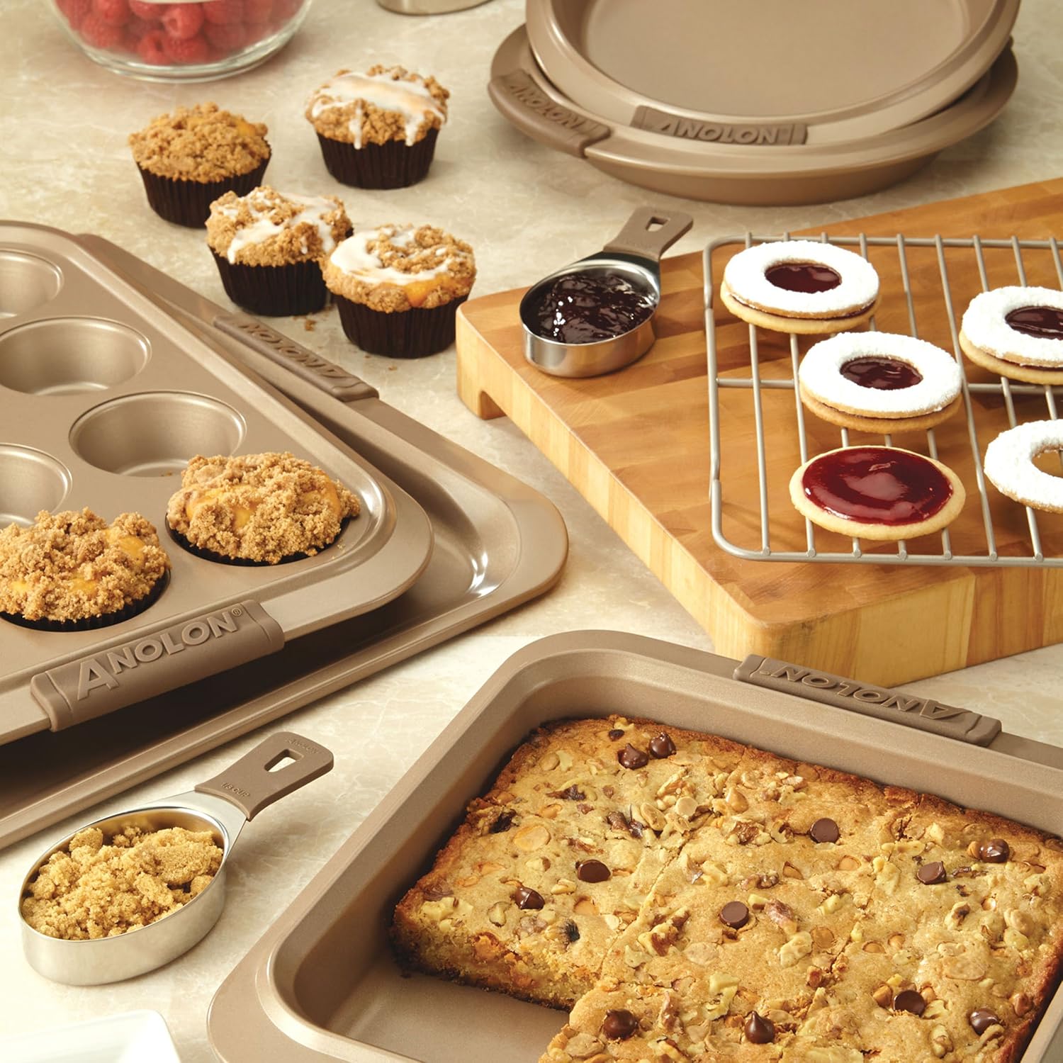 Anolon Advanced Nonstick Bakeware Set / Baking Pans with Grips - 5 Piece, Brown - Image 3