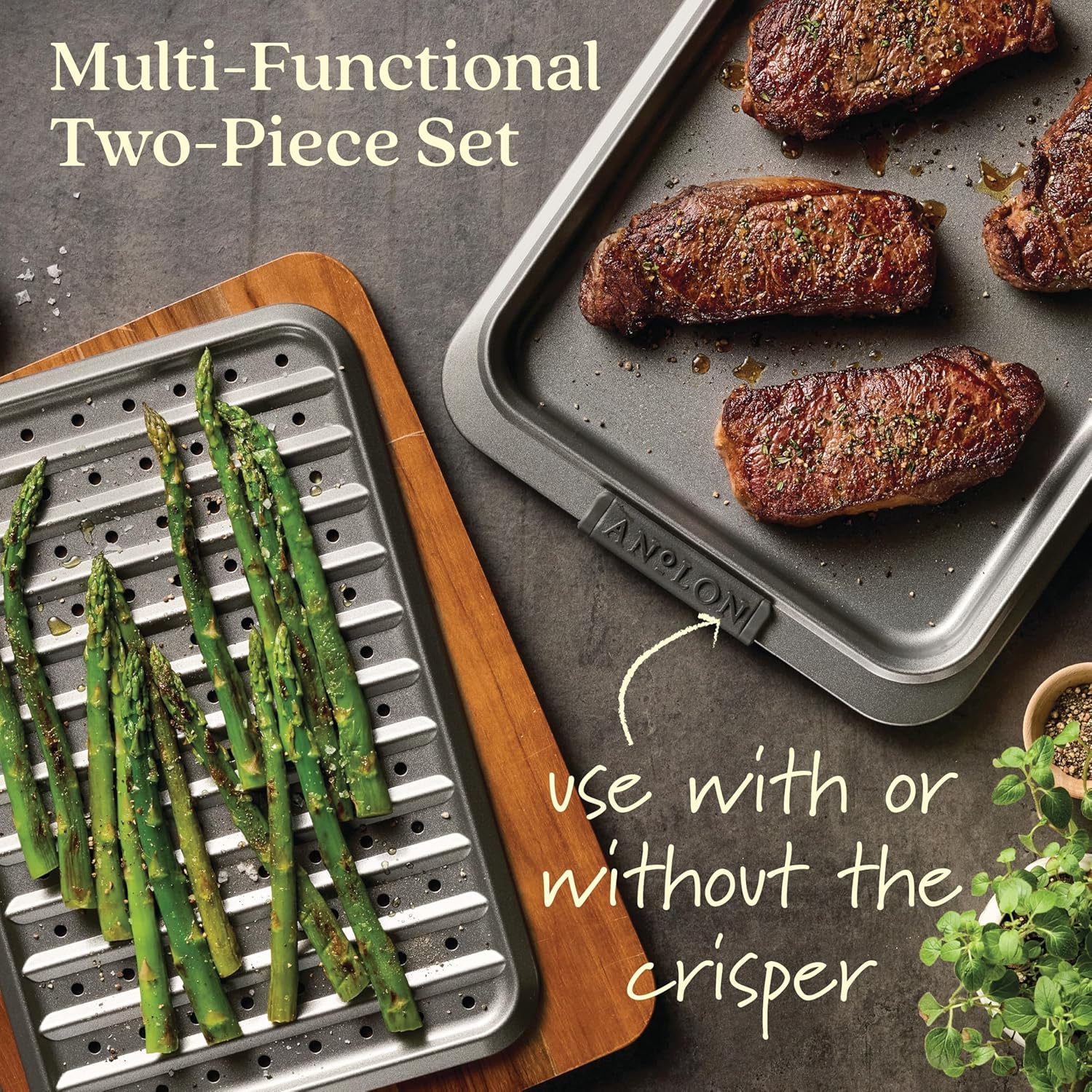 Anolon Advanced Nonstick Bakeware Set, Nonstick Cookie Sheet / Baking Sheet and Crisper Pan - 2 Piece, Graphite Gray - Image 6