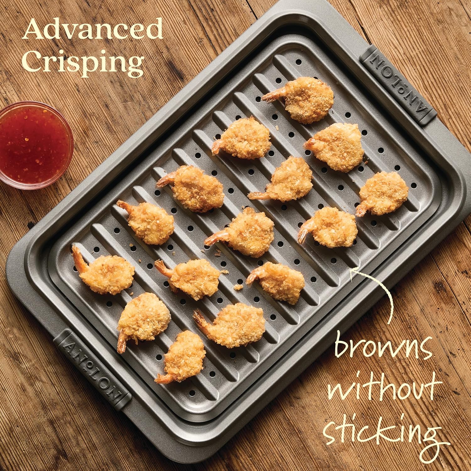 Anolon Advanced Nonstick Bakeware Set, Nonstick Cookie Sheet / Baking Sheet and Crisper Pan - 2 Piece, Graphite Gray - Image 7