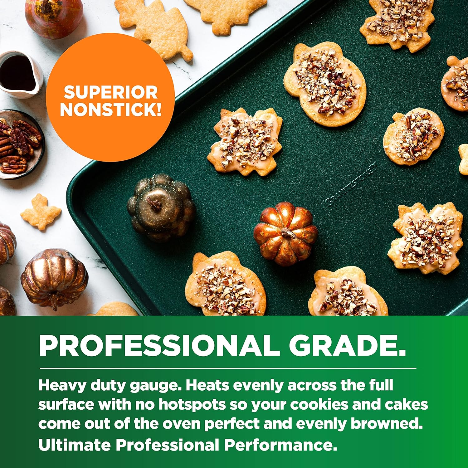 Granitestone Green Nonstick Bakeware Set, 5 Piece No Warp Baking Pans Set, Baking Set Includes Even Heating Baking Sheet for Oven, Muffin Pan, Loaf Pan, Baking Pan & Round Baking Tray, Dishwasher Safe - Image 4