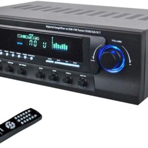 Pyle Wireless Bluetooth Audio Power Amplifier – 300W 4 Channel Home Theater Stereo Receiver with USB, AM FM, 2 Mic IN with Echo, RCA, LED, Speaker Selector, For Studio, Home Use, Black – PT272AUBT