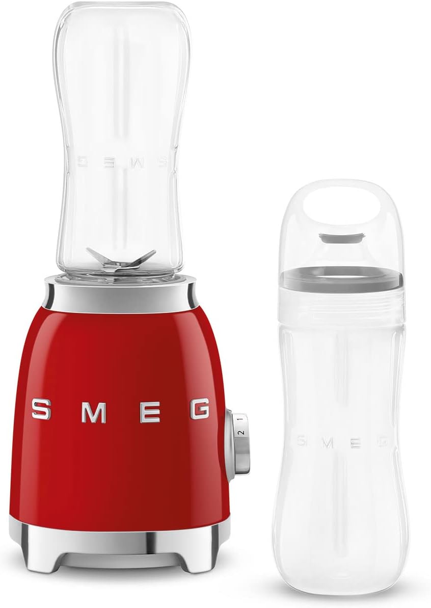 SMEG 50's Retro Style Personal Blender with Backlit Knob and Two 600 ML BPA Free bottles PBF01RDUS Red