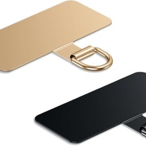 Phone Lanyard Tab, Heavy Duty Tether Tab for iPhone & Android, Metal Lanyard Patch & Strap Adapter, 44lbs Load Capacity, Universal Phone Case Insert for Strap & Charm (Champagne Gold+Black)
