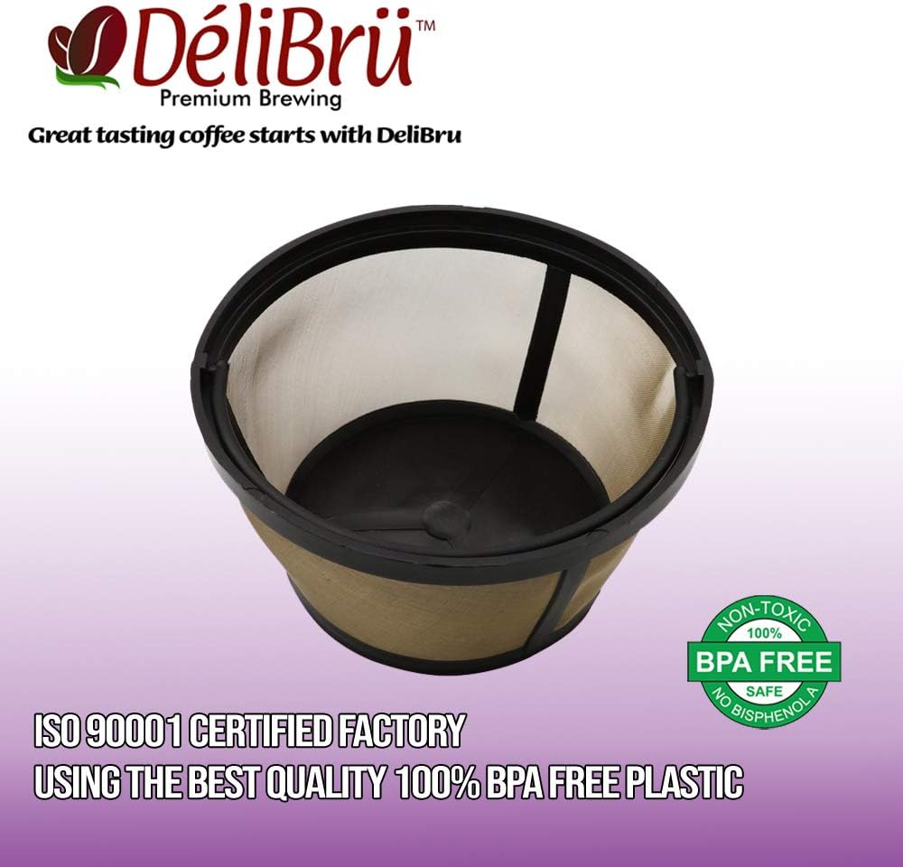 Delibru Gold Toned Reusable 8-12 Cup Basket Coffee Filter fits Mr. Coffee Makers and other Brand Brewers. Permanent Replacement for your Paper Filter, BPA Free - Image 3