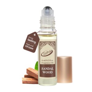 Zoha SandalWood – Sandal Wood Perfume for Women and Men, Alcohol Free Perfume Oil Roll On, Natural Clean Travel Size Parfum, 6ml Roller