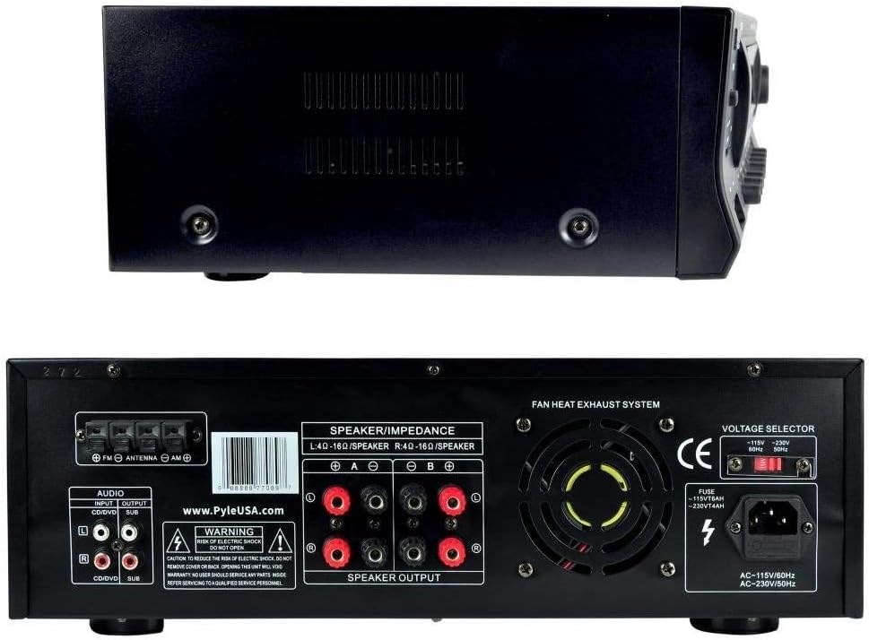 Pyle Wireless Bluetooth Audio Power Amplifier - 300W 4 Channel Home Theater Stereo Receiver with USB, AM FM, 2 Mic IN with Echo, RCA, LED, Speaker Selector, For Studio, Home Use, Black - PT272AUBT - Image 5