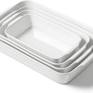 Baking Dish Set for 4, Ceramic Bakeware Sets with Handles, Casserole Dishes for Oven, Kitchen Decor, Microwave Oven Safe (1.2QT/2QT/3QT/4.2QT)