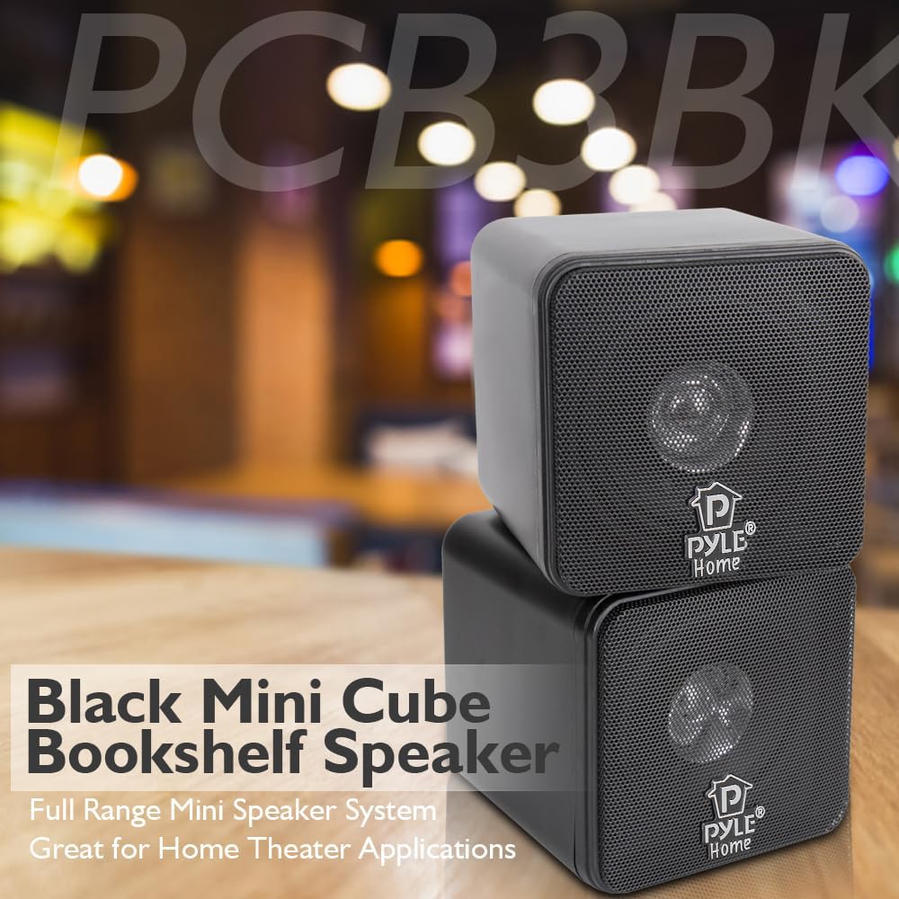 Pyle Home 4” Mini Cube Bookshelf Speakers-Paper Cone Driver, 200 Watt Power, 8 Ohm Impedance, Video Shielding, Home Theater Application and Audio Stereo Surround Sound System - 1 Pair -PCB4BK (Black) - Image 4