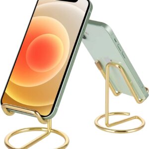 Cell Phone Stand for Desk, Cute Metal Gold Cell Phone Stand Holder Desk Accessories, Compatible with All Mobile Phones, iPhone, iPad