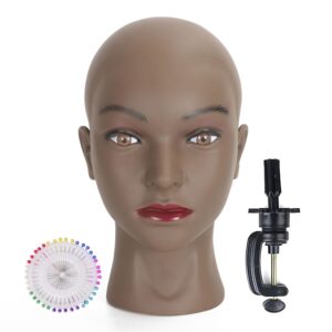 Bald Female Mannequin Head Makeup Training Head Wig Head Professional Cosmetology for Wig Making and Display Hat Helmet Glasses Display Head Model with Free Clamp Stand