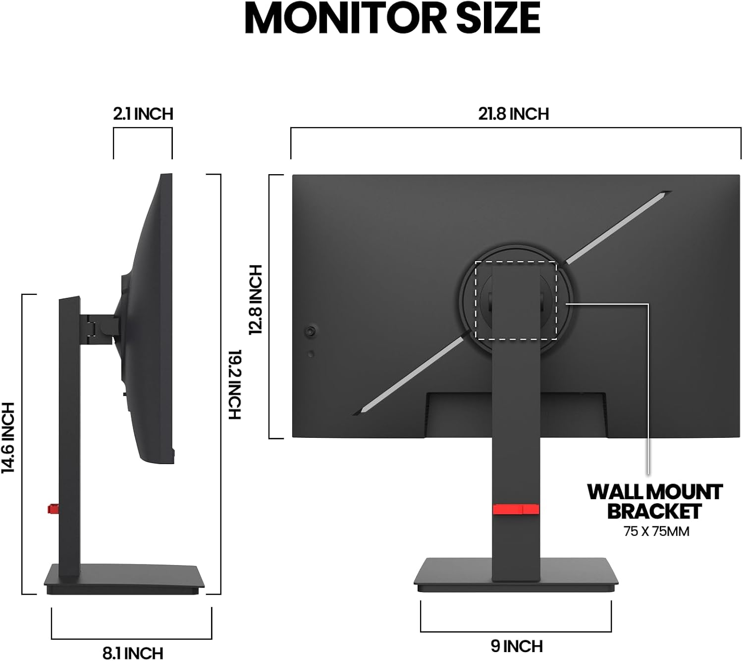 CRUA 24.5Inch Gaming Monitor 144Hz/165Hz, FHD(1920x1080P) 120% sRGB Computer Monitor, Height/Pivot/Swivel/Tilt Adjustable Vertical Monitor, Support FreeSync, DP,HDMI, Wall Mount (75mmX75mm) - Image 6