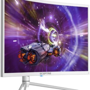 Sceptre Curved 32-inch QHD Gaming Monitor 2560 x 1440 up to 165Hz 144Hz 1ms HDR1000 99% sRGB, Light Sensor Height Adjustable DP HDMI USB Type C 3.1 Build-in Speakers Nebula White (C325B-QWN168W)