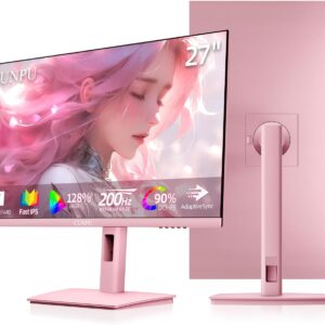 27 Inch Pastel Pink Gaming Monitor QHD 2560×1440 180/200Hz 1ms GTG Fast IPS Computer Monitor, 90% DCI-P3, Adaptive Sync, Built in Speaker, Height/Swivel/Tilt/Pivot Adjustable Stand, HDMI,DP