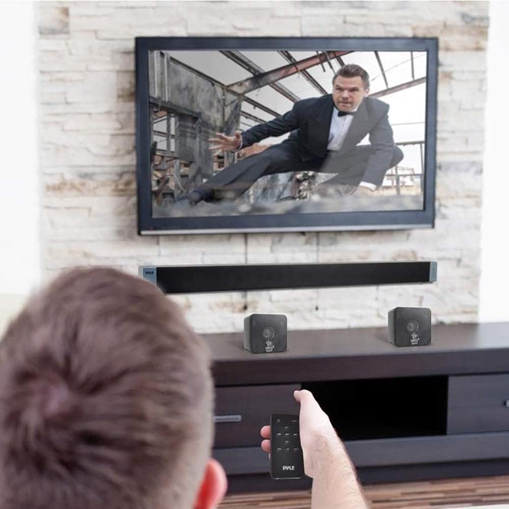 Pyle Home 4” Mini Cube Bookshelf Speakers-Paper Cone Driver, 200 Watt Power, 8 Ohm Impedance, Video Shielding, Home Theater Application and Audio Stereo Surround Sound System - 1 Pair -PCB4BK (Black) - Image 2