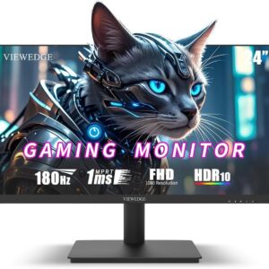 Viewedge Gaming Monitor 24 Inch 1080p 180Hz, VA 1ms FHD PC Computer Monitor with 100% sRGB, Bluelight Filter, 2 HDMI & 1 DP Port, Support Freesync and Wall Mounted