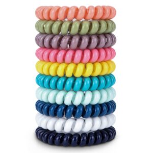 10-Piece Medium Spiral Hair Ties For Thick Hair, No Crease Coil Elastics, Multicolor Telephone Cord Ties For Women And Girls (Macarone Color)